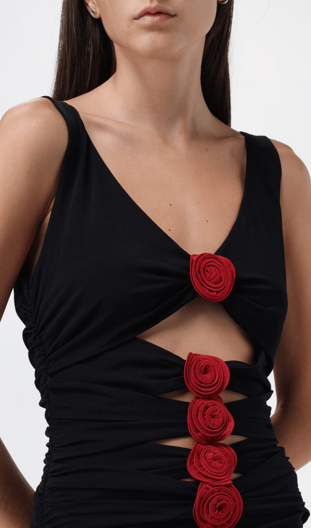 3D ROSES FLOWER BLACK STRETCH VISCOSE JERSEY MINI DRESS