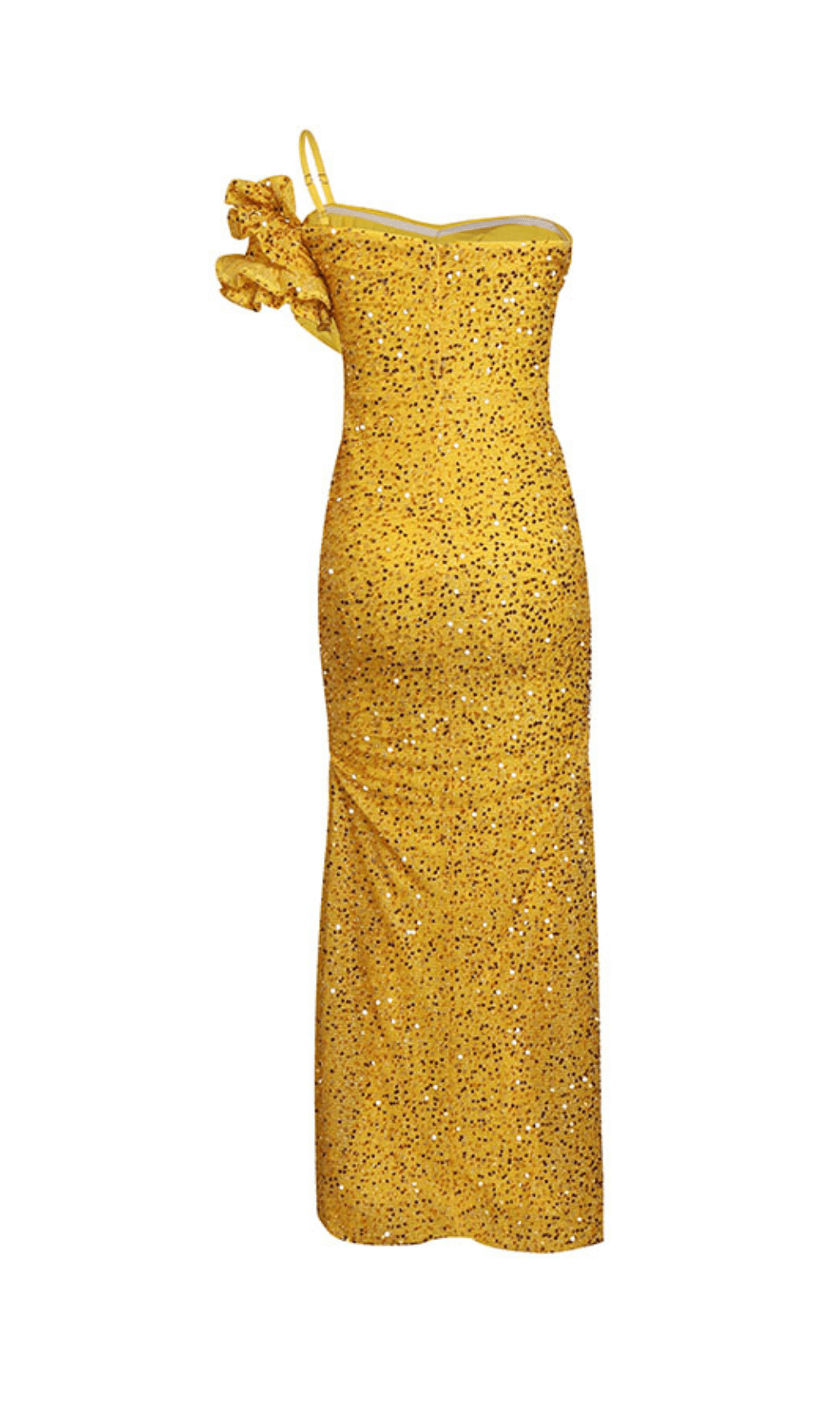 YELLOW ONE SHOULDER SEQUINED SLIT MAXI DRESS