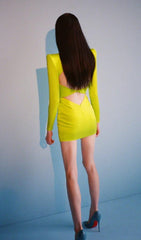 LONG SLEEVE TIGHT BACKLESS DRESS IN YELLOW