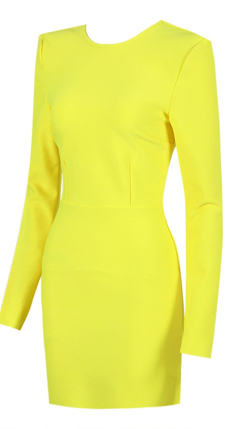 LONG SLEEVE TIGHT BACKLESS DRESS IN YELLOW