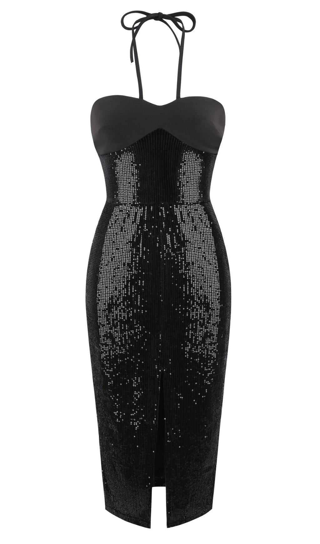 Cut Out High Split Maxi Dress in Black