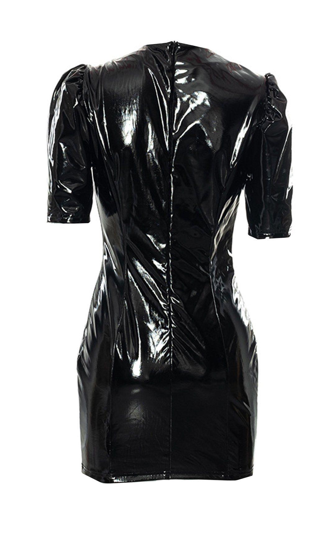 Leather V-neck dress