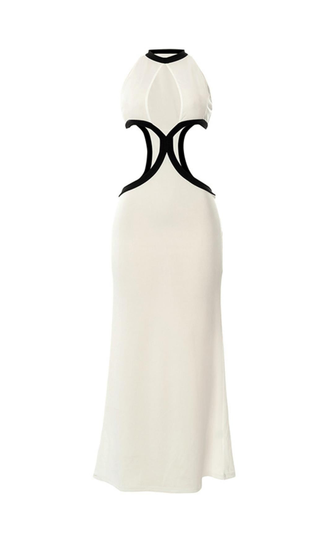 IVORY WHITE KNIT HOLLOW WRAP CHEST DRESS