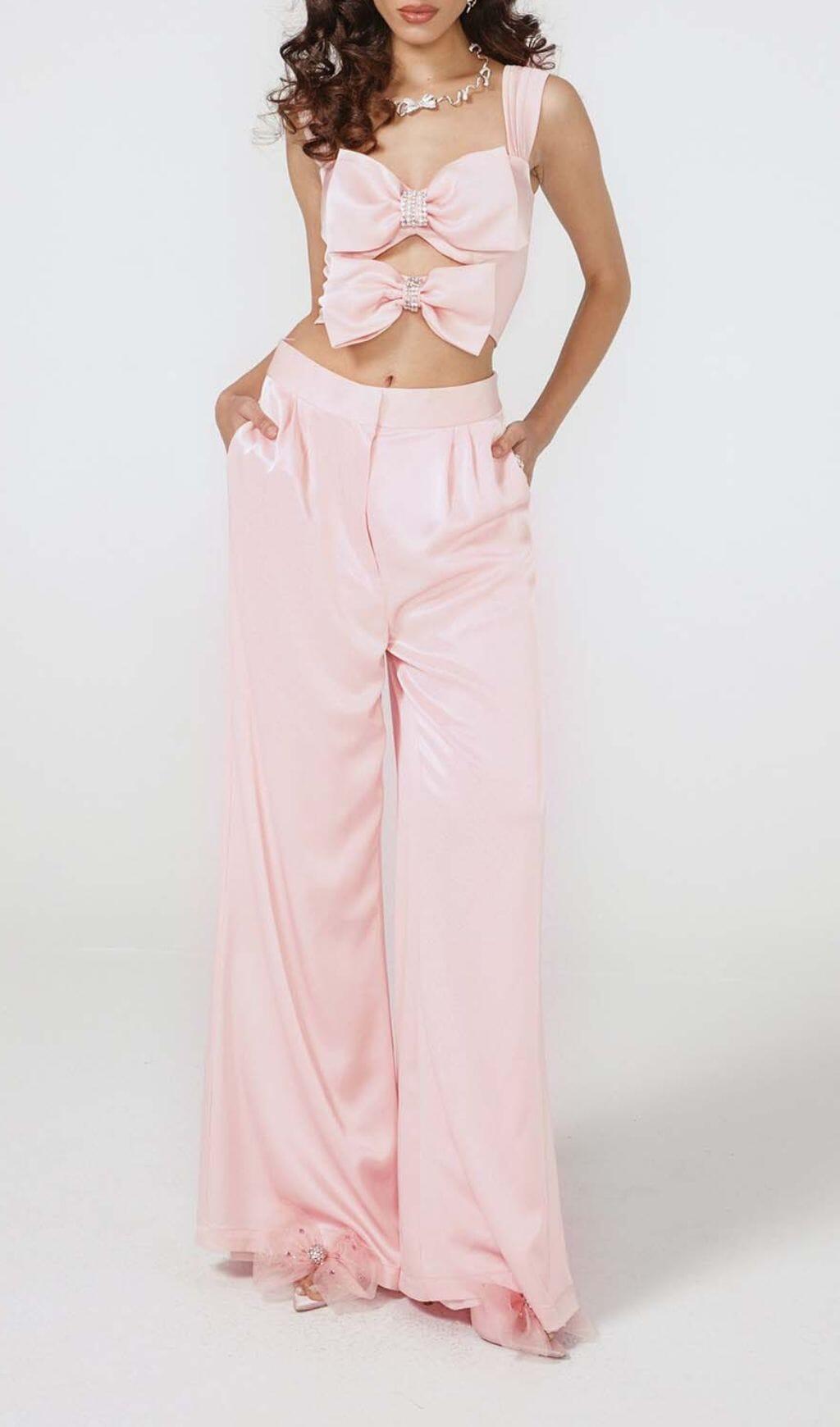 BOW-EMBELLISHED TWO-PIECE SUIT IN PINK