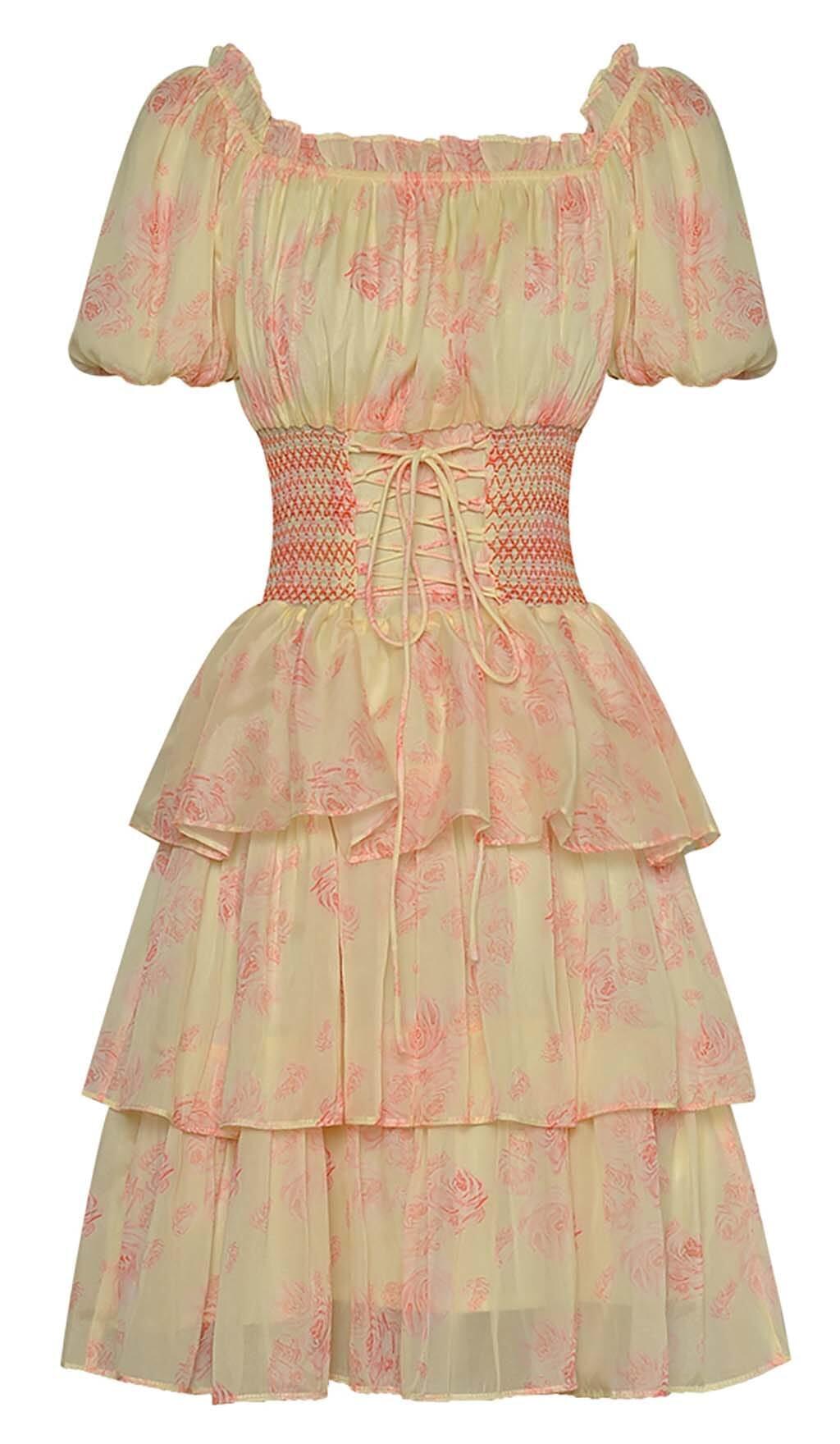 PUFF SLEEVE TIERED MIDI DRESS IN PINK