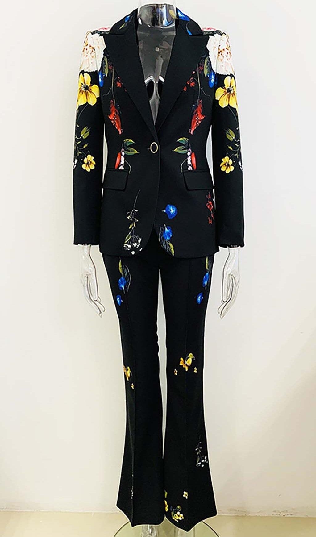 PRINTED BUTTON JACKET SUIT IN BLACK