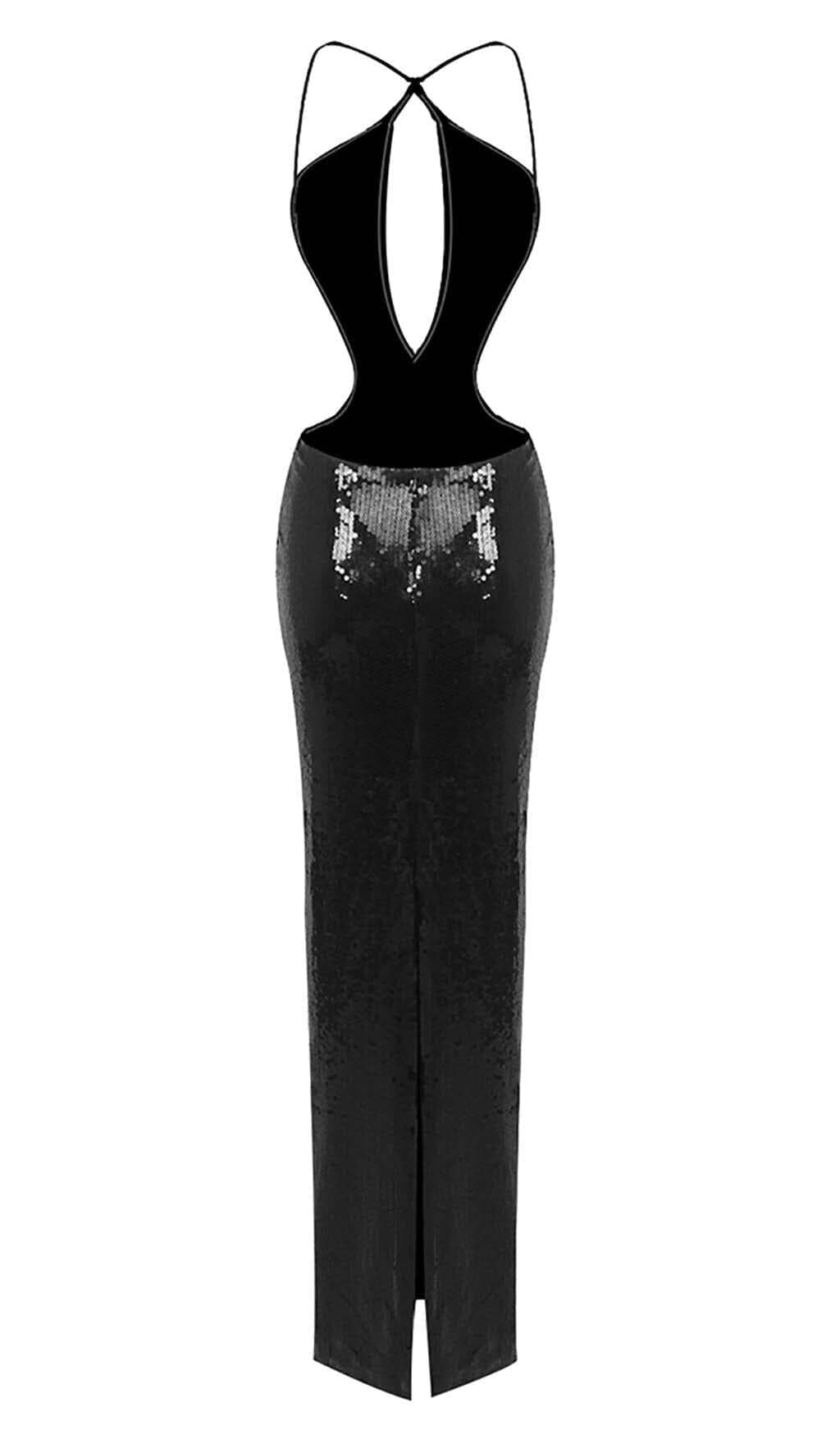 FRONT CUTOUT BACKLESS MAXI DRESS IN BLACK