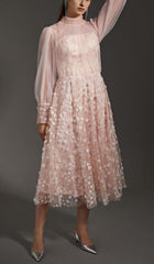 SEQUIN MESH TULLE MIDI DRESS IN PINK