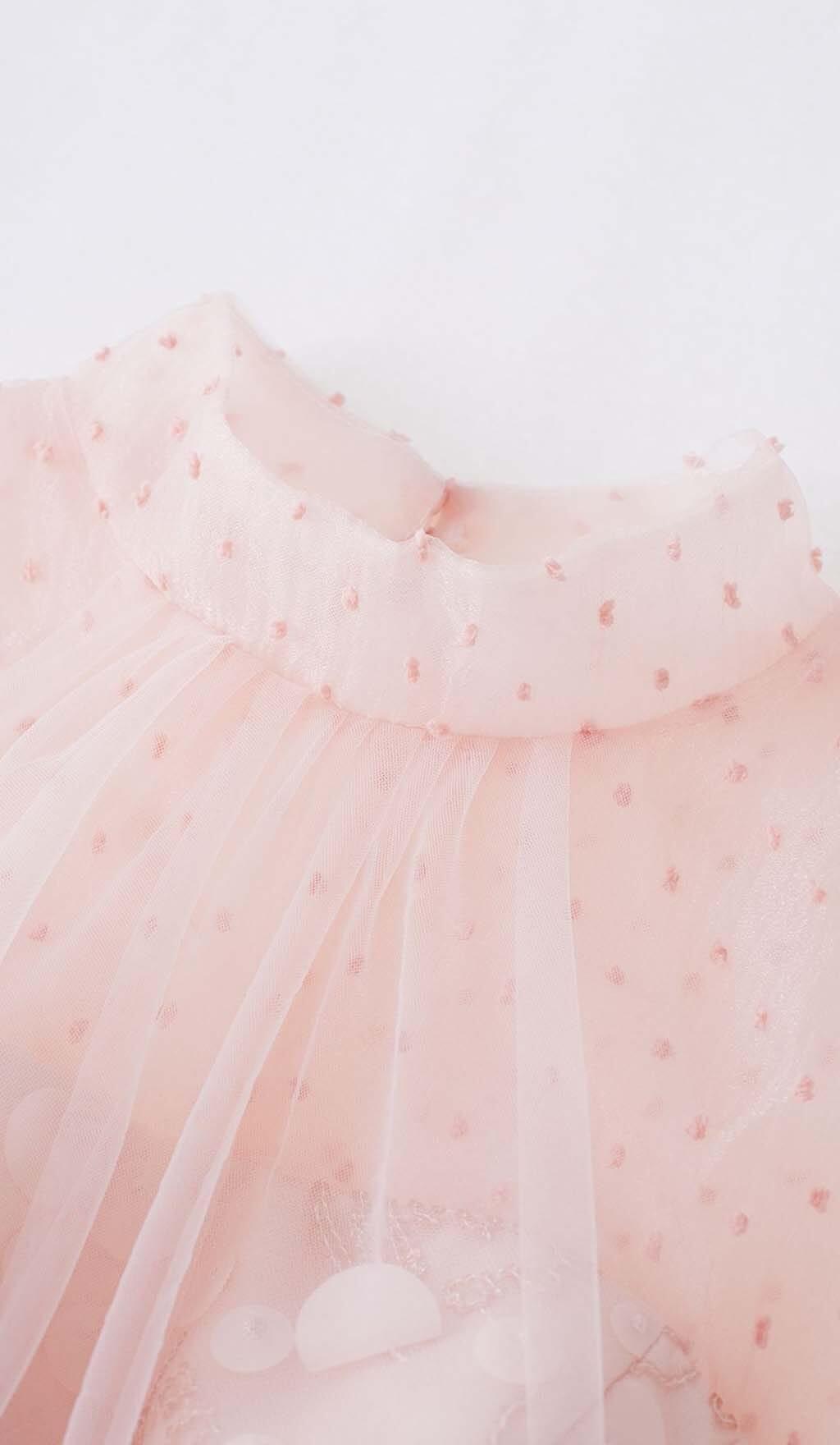 SEQUIN MESH TULLE MIDI DRESS IN PINK