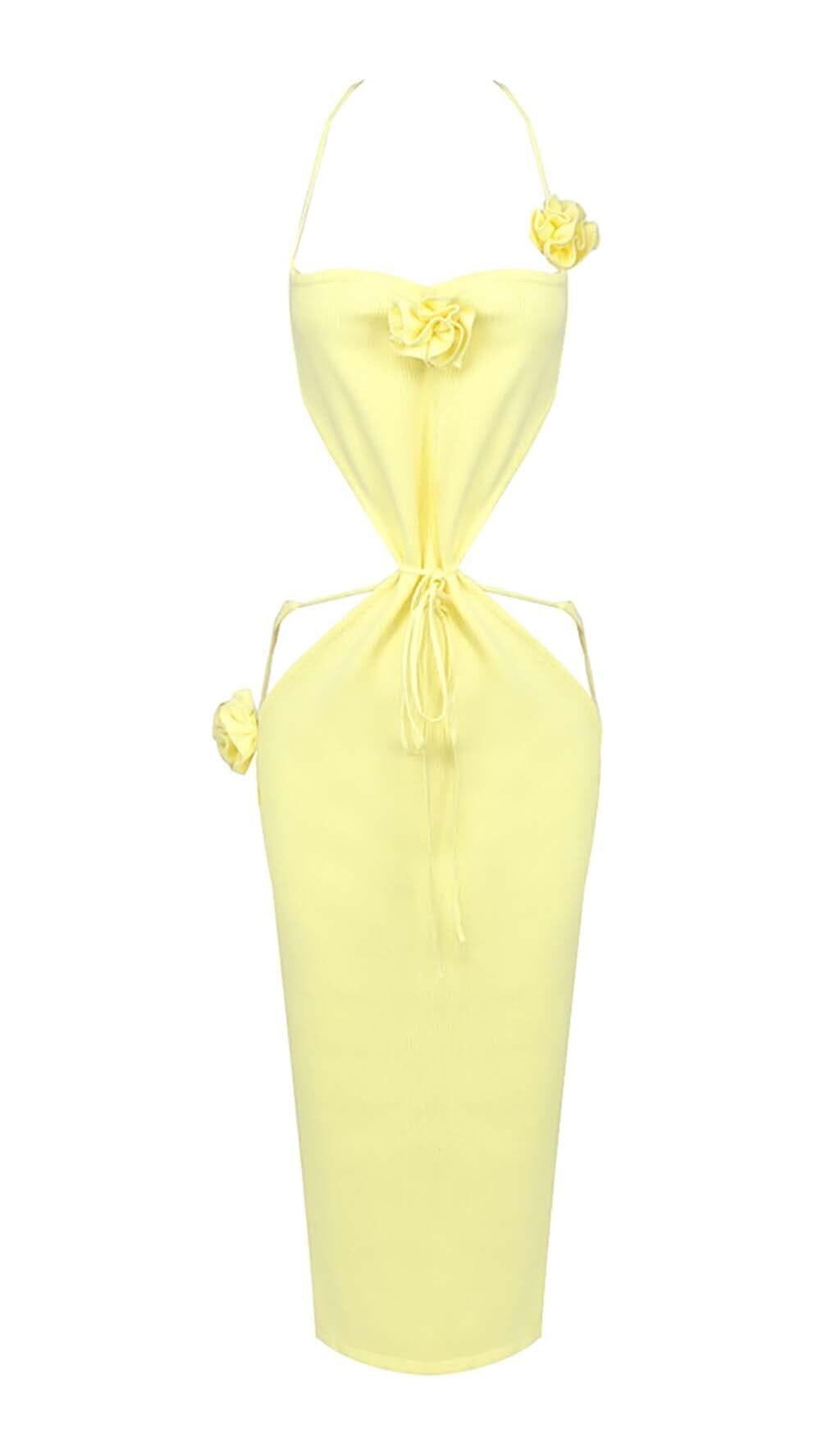 RIBBED CUT OUT MIDI DRESS IN YELLOW