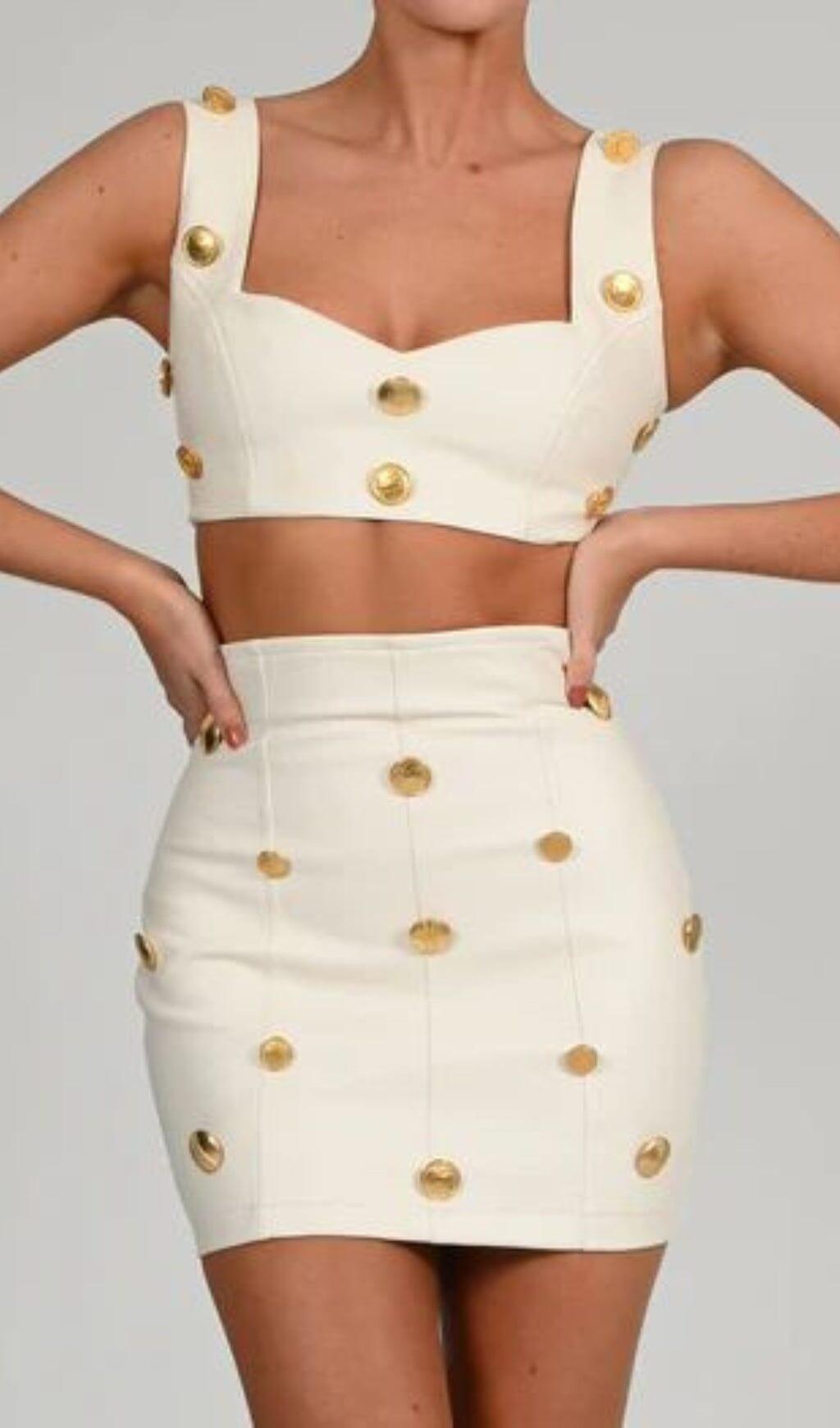 LEATHER BUTTON TWO PIECES SUIT IN WHITE
