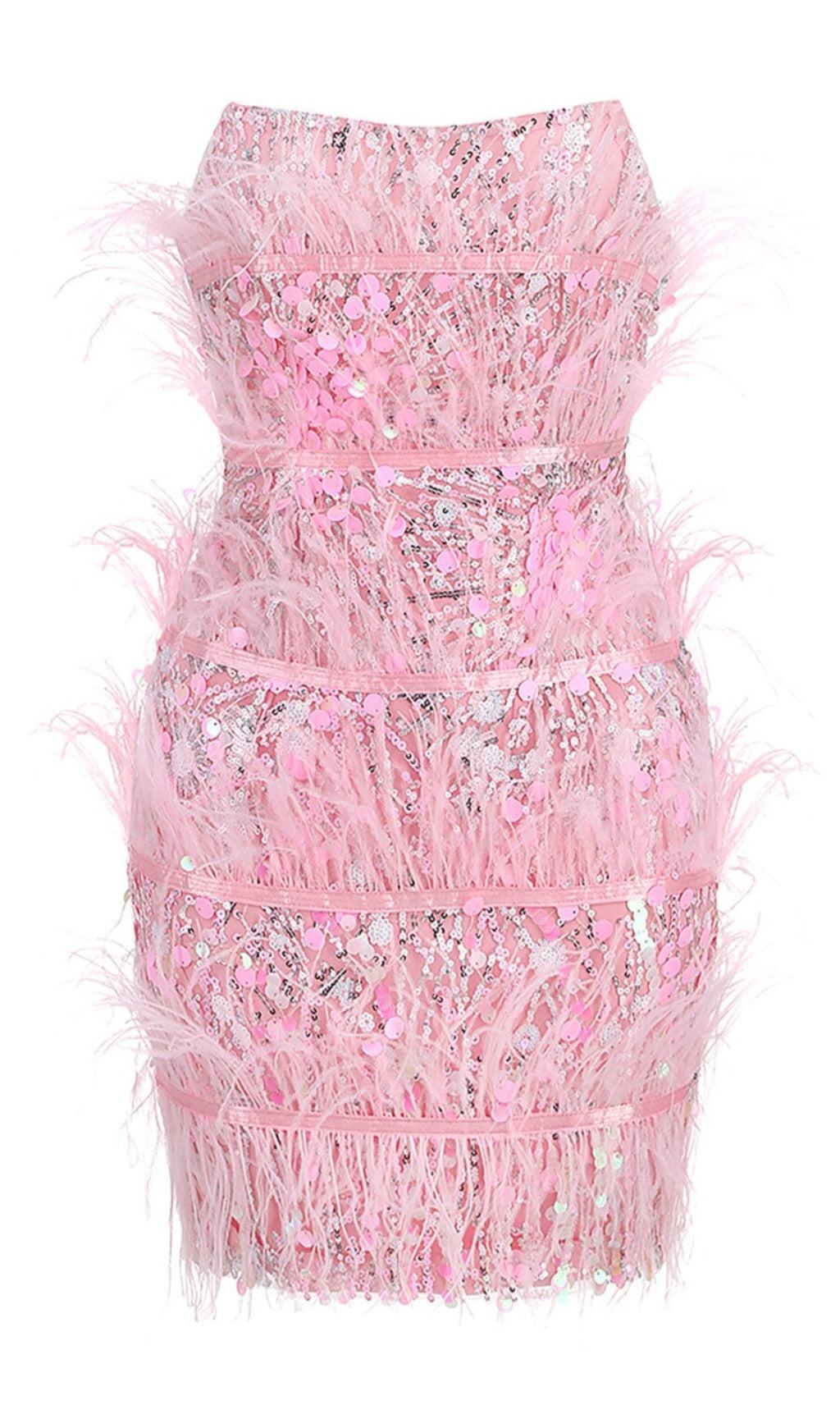 STRAPLESS SEQUINS SHINY GLITTER DRESS IN PINK
