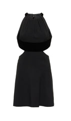 HANGING NECK BACKLESS WAIST HOLLOWED OUT DRESS IN BLACK