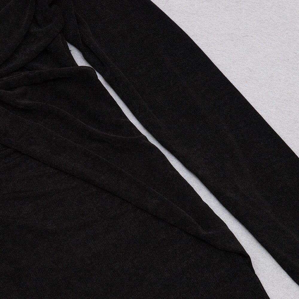 BLACK LEAKY SHOULDER CROSS-LACE-UP SLIM-FIT DRESS