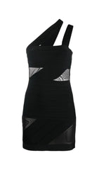 BANDAGE PATCHWORK CUT-OUT SLOUCHY MINI DRESS IN BLACK