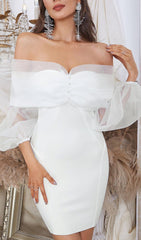 ONE-LINE SHOULDER-TOP TULLE DRESS IN WHITE