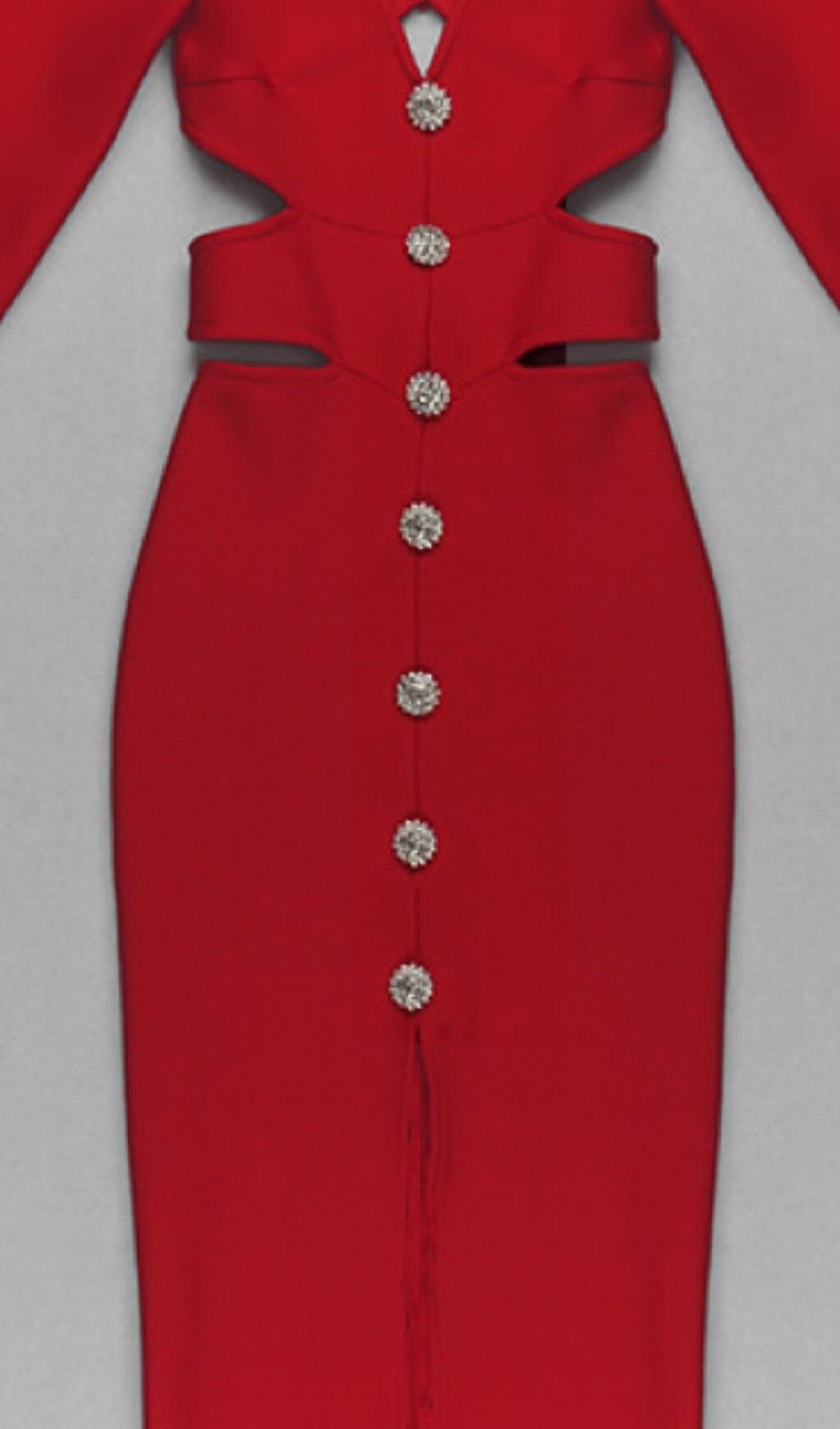HOLLOW SLIM-FIT DRESS IN RED