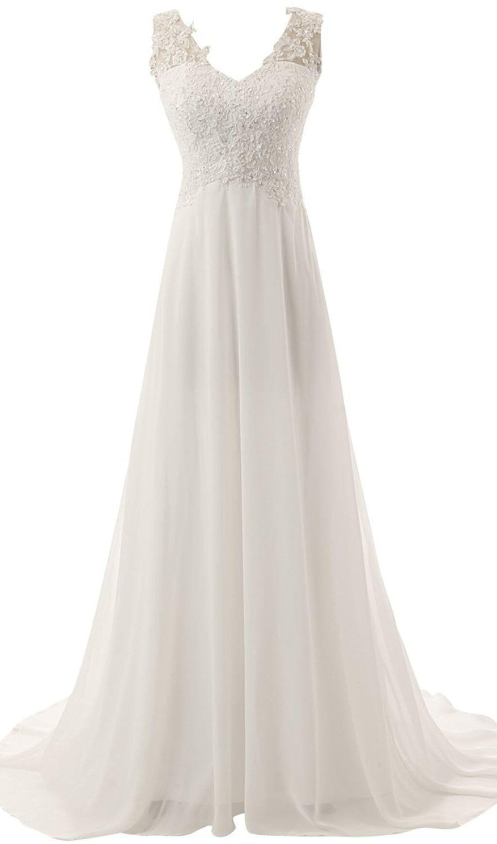 LACE CHIFFON FLOOR-LENGTH DRESS IN WHITE