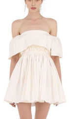 BANDEAU FLUFFY DRESS IN WHITE
